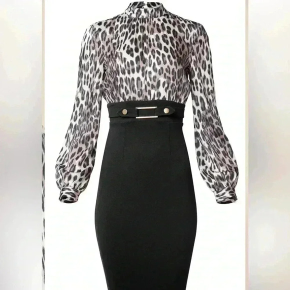 🔥🖤VENUS Women’s Leopard Dress size M Belted Pencil-Skirt Dress🐆🖤 - Picture 2 of 15
